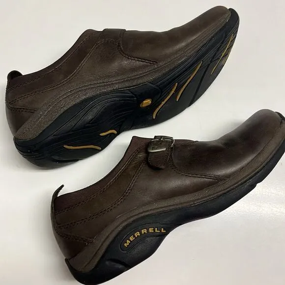 Merrell Brown Slip-on Faux Buckle Shoes- Size 8