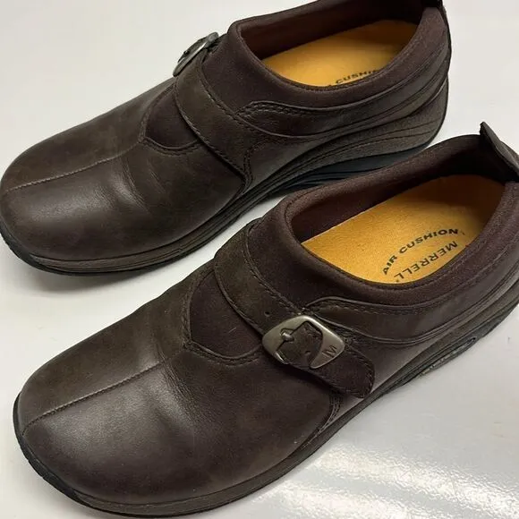 Merrell Brown Slip-on Faux Buckle Shoes- Size 8