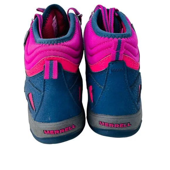 Merrell Capra Mid Waterproof Hiking Boots Kids Size 3M Blue Leather Logo MC55611
