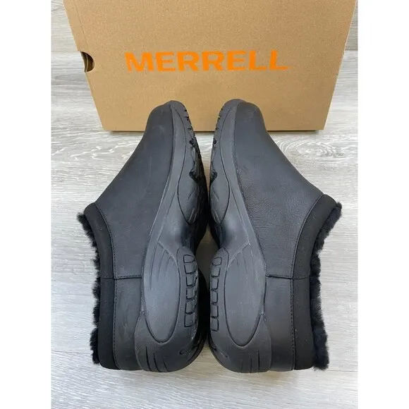 Merrell Encore Chill 2 J001909W Men's 8W Black Leather SlipOn Faux Fur Clog Shoe