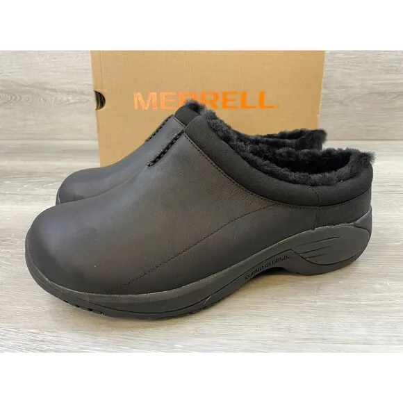 Merrell Encore Chill 2 J001909W Men's 8W Black Leather SlipOn Faux Fur Clog Shoe