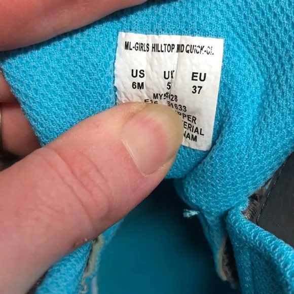 Merrell Hilltop Quick Close Hiking Boots Girls 6M