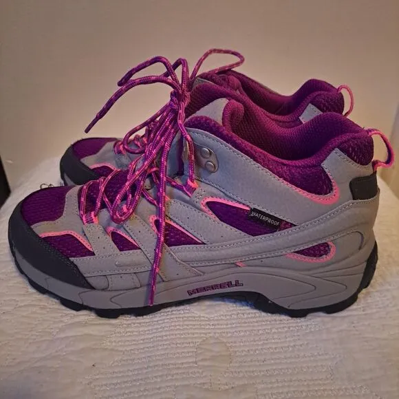 Merrell Moab 2 Mid Hiking Boots Big Kid Size 6M Waterproof BERRY GRAY