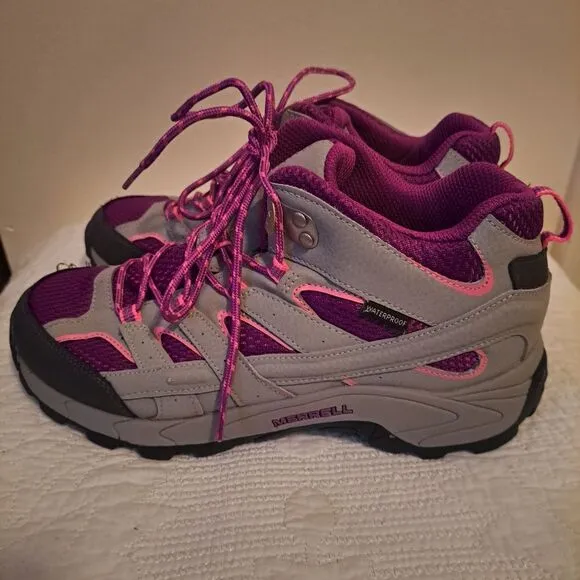 Merrell Moab 2 Mid Hiking Boots Big Kid Size 6M Waterproof BERRY GRAY