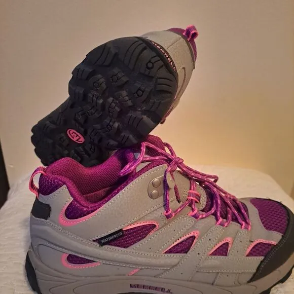 Merrell Moab 2 Mid Hiking Boots Big Kid Size 6M Waterproof BERRY GRAY
