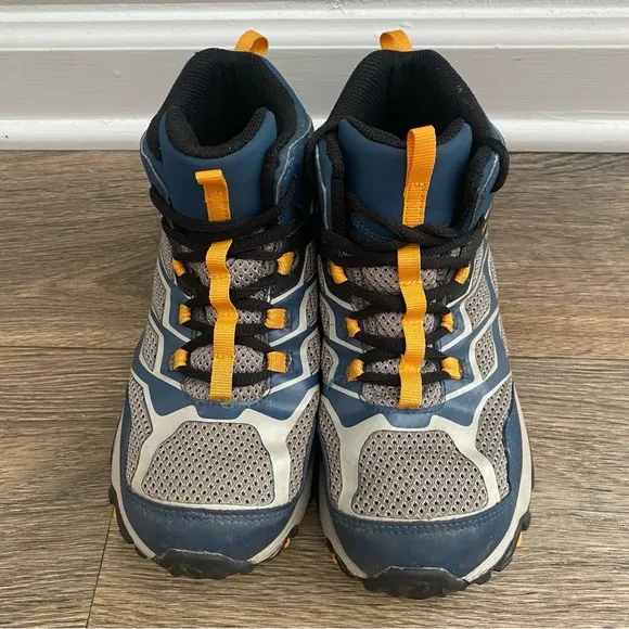 Merrell Moab FST Boys Blue And Gray Mid A/C Waterproof Hiking Boots, Boys Size 5