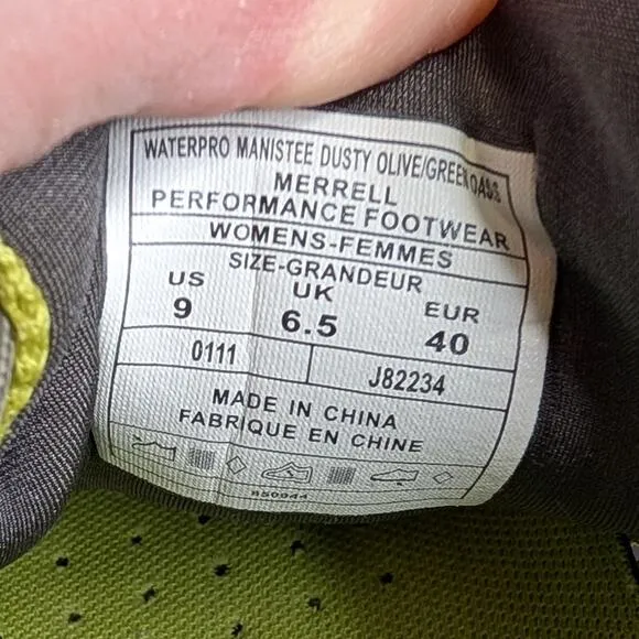 Merrell Waterpro Manistee Dusty Olive/Green Oasis Women's Hiking Shoes Size 9