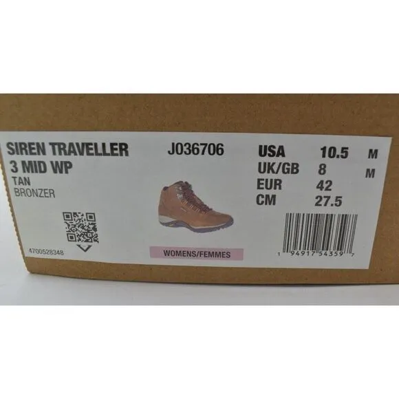 Merrell Women Size 10.5 Siren Traveller 3 Mid Waterproof Tan Nubuck Hiking Boots
