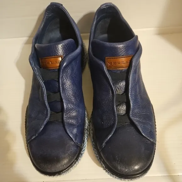 Mezlan Dress Sneaker Shoes Genuine Leather Calico Deerskin Slip On Navy Blue