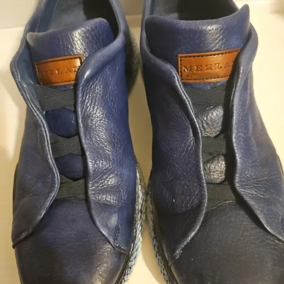 Mezlan Dress Sneaker Shoes Genuine Leather Calico Deerskin Slip On Navy Blue