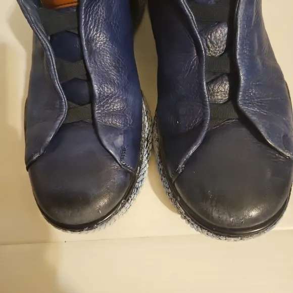 Mezlan Dress Sneaker Shoes Genuine Leather Calico Deerskin Slip On Navy Blue