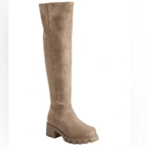 MIA Tiera Lug Sole Knee High Pull On Side Zip Neutral Boots Size 6.5
