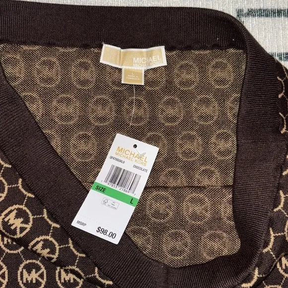Michael Kors Medallion MK Chocolate Midi Skirt Sz L