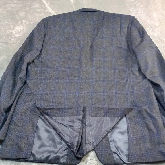 Michael Kors Plaid Blazer Men 46L Dark Gray Glen Check‎ Sport Coat Suit Jacket
