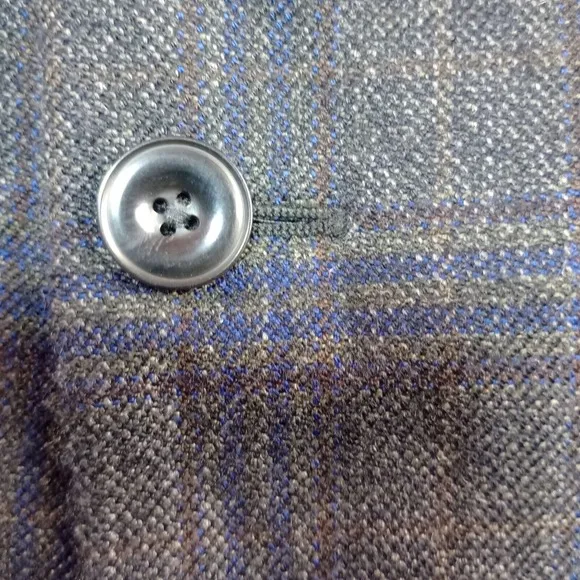 Michael Kors Plaid Blazer Men 46L Dark Gray Glen Check‎ Sport Coat Suit Jacket