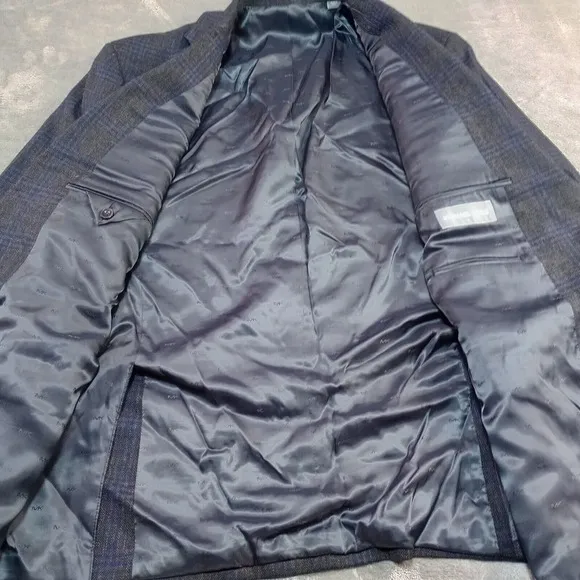 Michael Kors Plaid Blazer Men 46L Dark Gray Glen Check‎ Sport Coat Suit Jacket