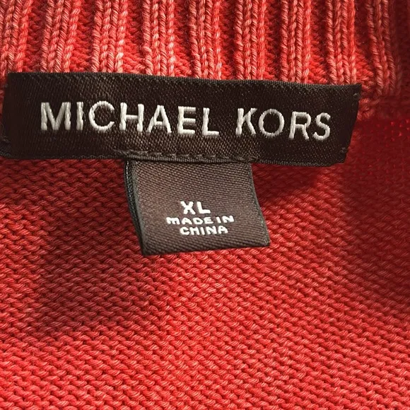 Michael Kors Pullover Crewneck Cotton Knit Sweater featuring ribbed neck &amp; cuffs