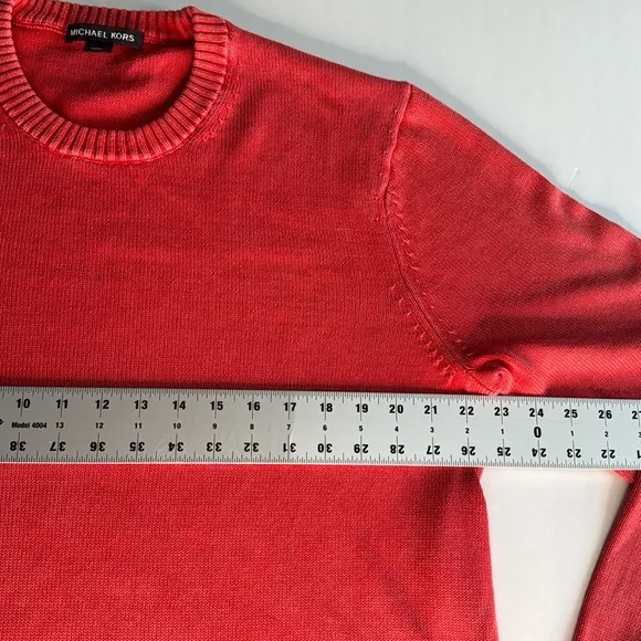 Michael Kors Pullover Crewneck Cotton Knit Sweater featuring ribbed neck &amp; cuffs