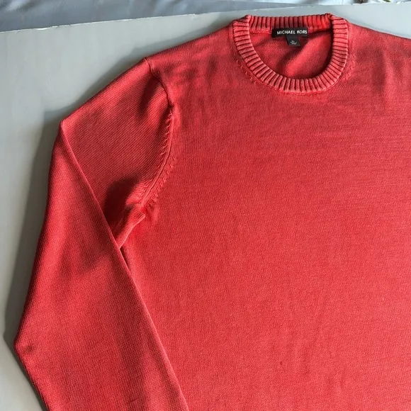 Michael Kors Pullover Crewneck Cotton Knit Sweater featuring ribbed neck &amp; cuffs