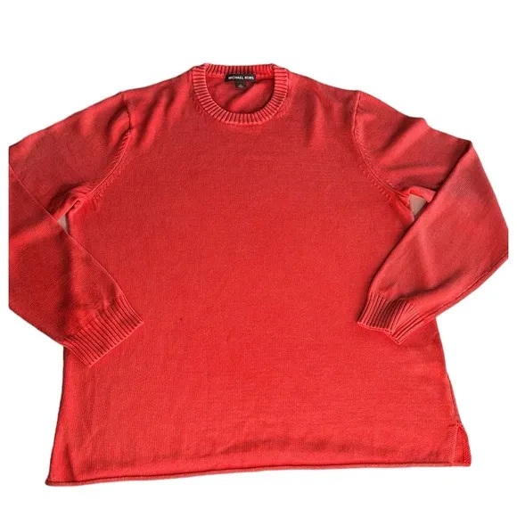 Michael Kors Pullover Crewneck Cotton Knit Sweater featuring ribbed neck &amp; cuffs