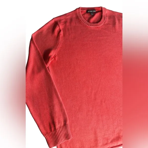 Michael Kors Pullover Crewneck Cotton Knit Sweater featuring ribbed neck &amp; cuffs