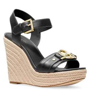 Michael Kors Rory MK Logo Wedge Espadrille Black Sandals Shoes Heels Pumps NEW