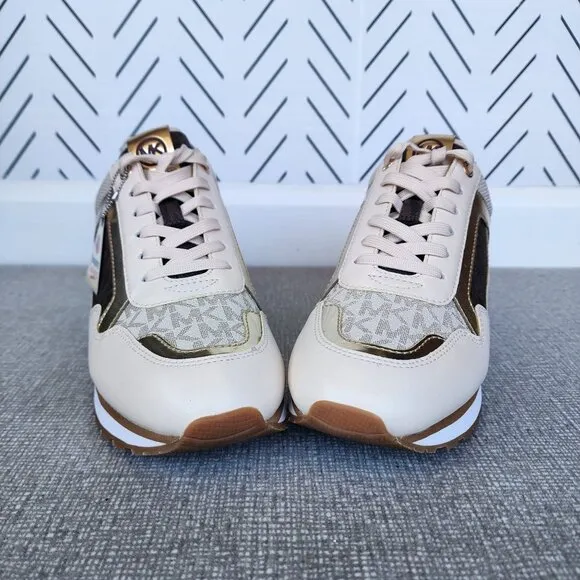 ⭐Michael Kors Wilma Trainer Sz 9 Women Sneakers Brown Gold Comfy Casual Shoes⭐