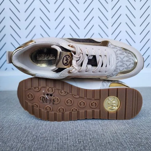 ⭐Michael Kors Wilma Trainer Sz 9 Women Sneakers Brown Gold Comfy Casual Shoes⭐
