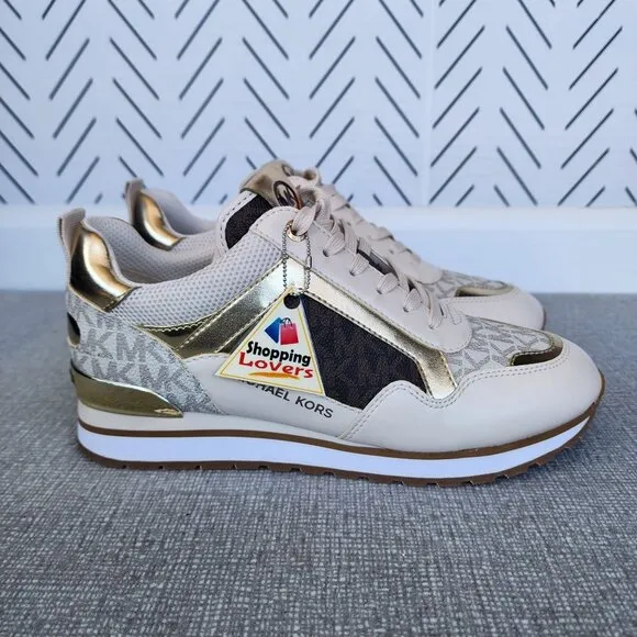 ⭐Michael Kors Wilma Trainer Sz 9 Women Sneakers Brown Gold Comfy Casual Shoes⭐