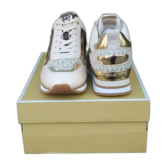 ⭐Michael Kors Wilma Trainer Sz 9 Women Sneakers Brown Gold Comfy Casual Shoes⭐