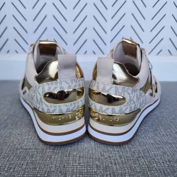 ⭐Michael Kors Wilma Trainer Sz 9 Women Sneakers Brown Gold Comfy Casual Shoes⭐