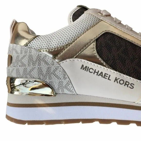 ⭐Michael Kors Wilma Trainer Sz 9 Women Sneakers Brown Gold Comfy Casual Shoes⭐