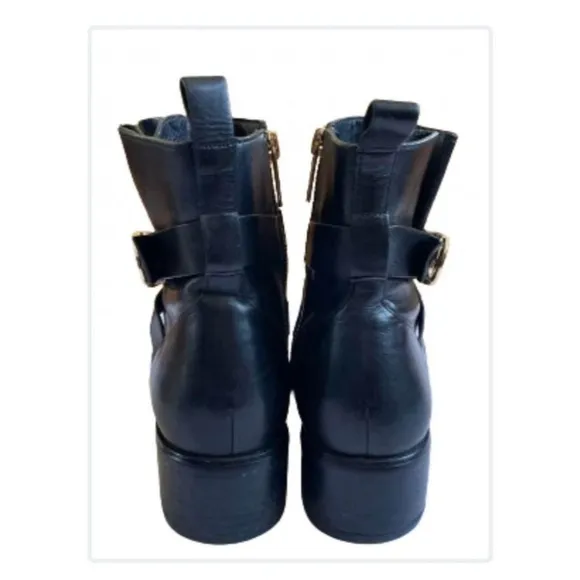 Michael Kors Women's Black Leather Boots with Gold Buckle size 6M
