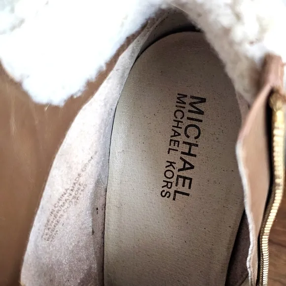 Michael Kors Women's Kim Lace Up Leather Bootie Dark Caramel Golden Zipper 10M