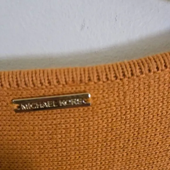 Michael Michael Kors Maple Leaf Side Zip Boat Neck Mustard Tunic Sweater Size L