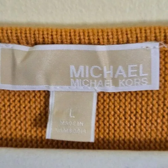 Michael Michael Kors Maple Leaf Side Zip Boat Neck Mustard Tunic Sweater Size L