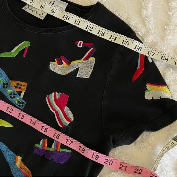 Michael Simon Lite Vintage Embroidred Shoes Black Tee Shirt Dress RARE