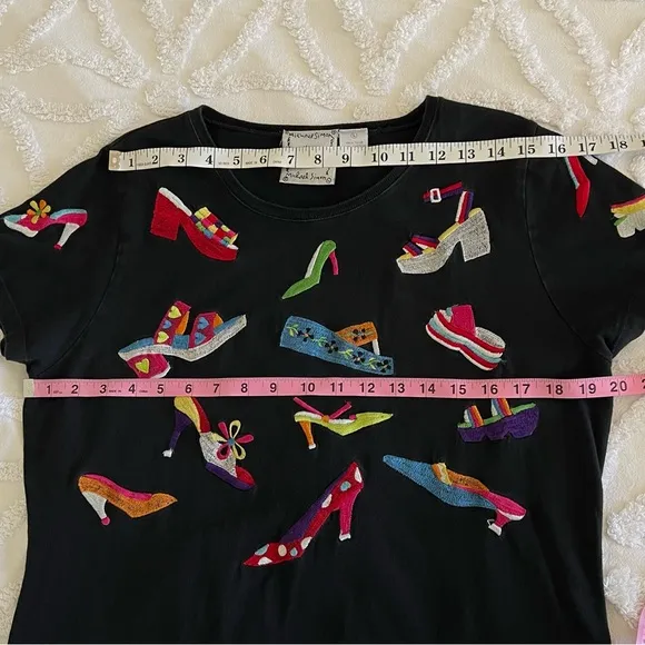 Michael Simon Lite Vintage Embroidred Shoes Black Tee Shirt Dress RARE
