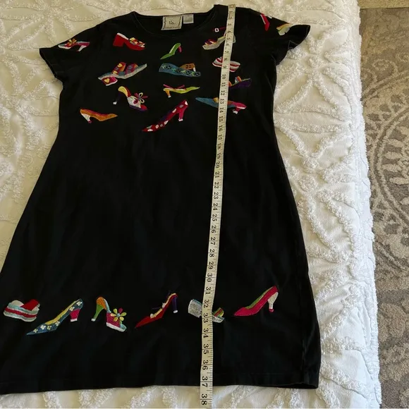 Michael Simon Lite Vintage Embroidred Shoes Black Tee Shirt Dress RARE
