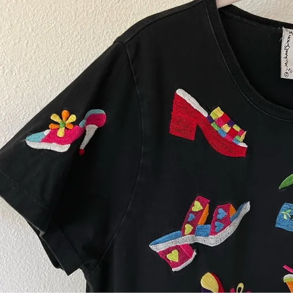Michael Simon Lite Vintage Embroidred Shoes Black Tee Shirt Dress RARE