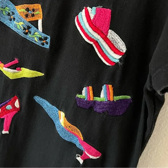 Michael Simon Lite Vintage Embroidred Shoes Black Tee Shirt Dress RARE