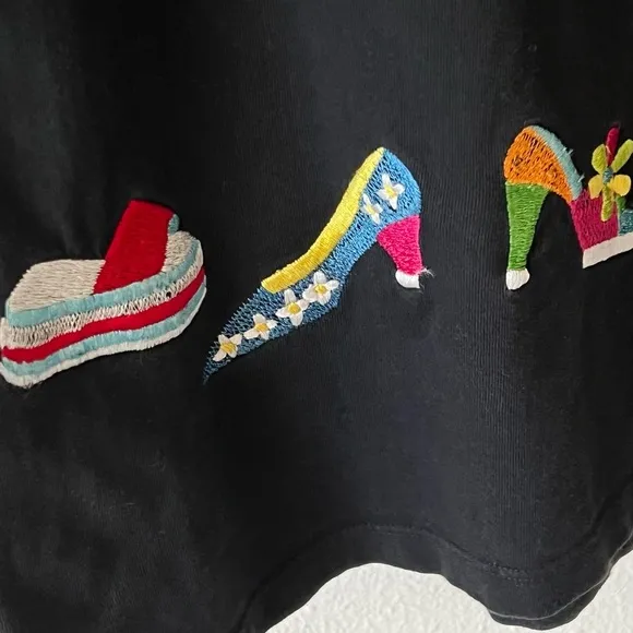 Michael Simon Lite Vintage Embroidred Shoes Black Tee Shirt Dress RARE
