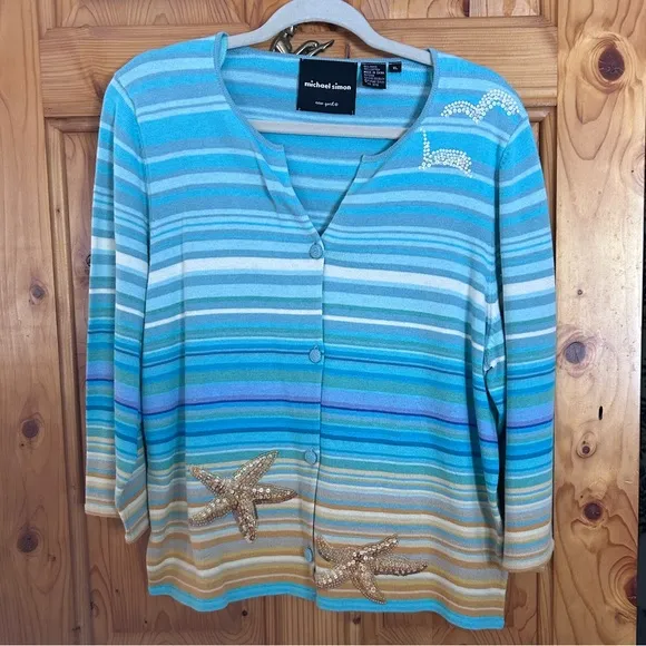 Michael Simon New York Vintage y2k summer cardigan beaded XL