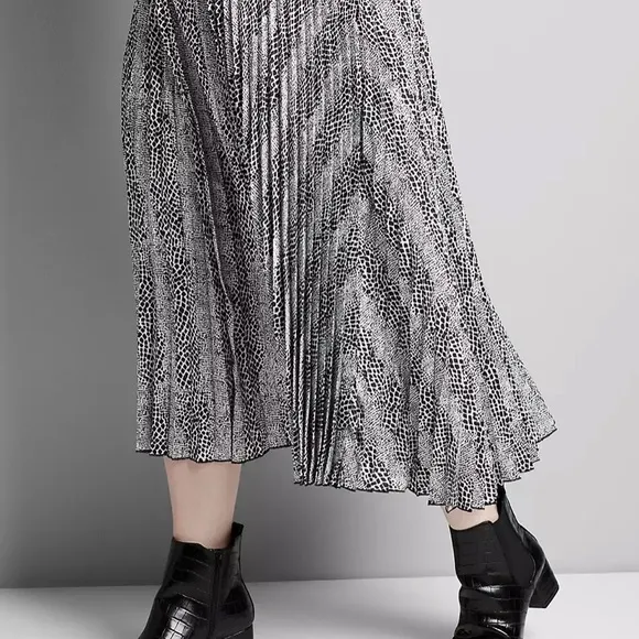 MIDI Mix Print Pleated Skirt