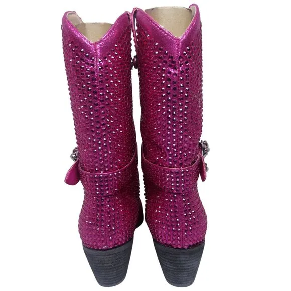 Mi.iM Women's Fuchsia Rhinestone-Studded with straps Cowboy Boots Size 7.5 - 8