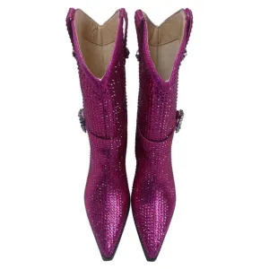 Mi.iM Women's Fuchsia Rhinestone-Studded with straps Cowboy Boots Size 7.5 - 8