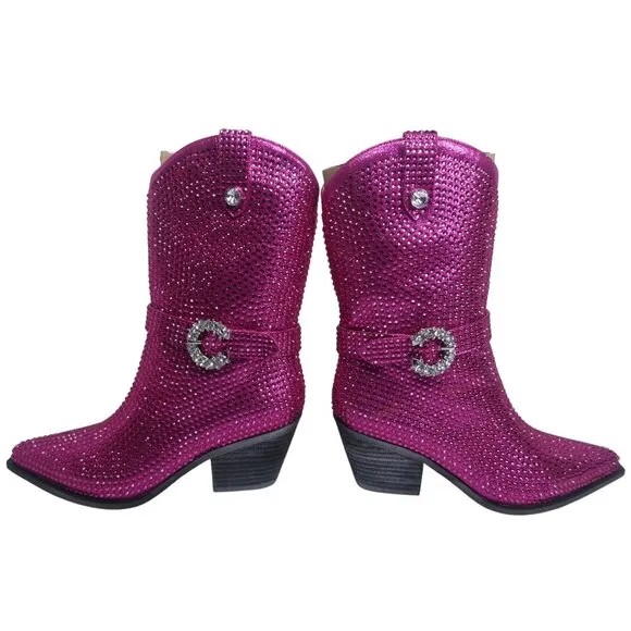 Mi.iM Women's Fuchsia Rhinestone-Studded with straps Cowboy Boots Size 7.5 - 8