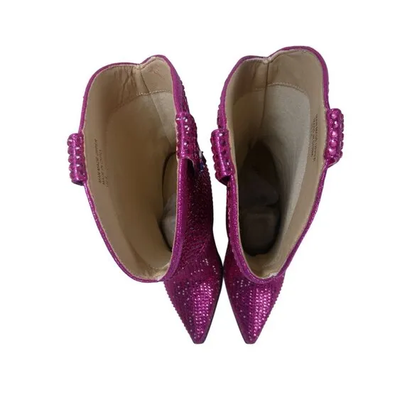 Mi.iM Women's Fuchsia Rhinestone-Studded with straps Cowboy Boots Size 7.5 - 8