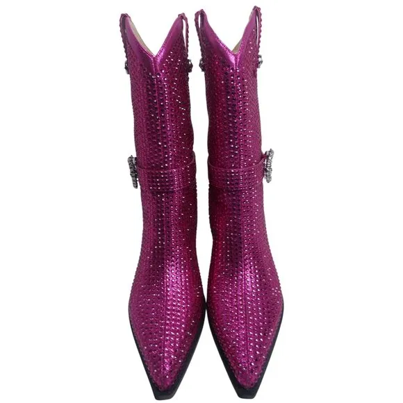 Mi.iM Women's Fuchsia Rhinestone-Studded with straps Cowboy Boots Size 7.5 - 8
