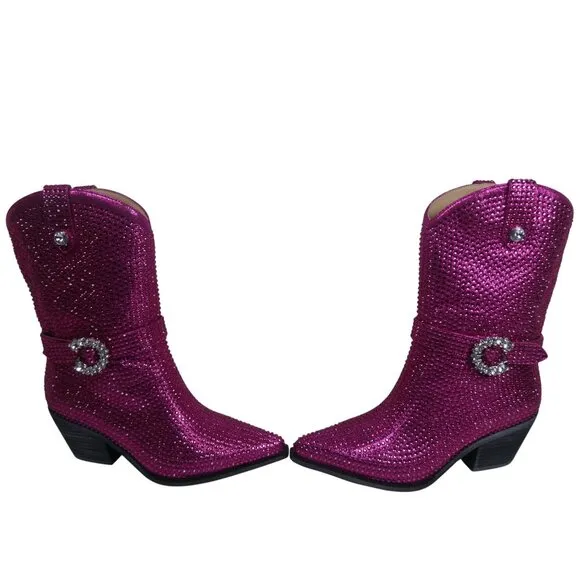 Mi.iM Women's Fuchsia Rhinestone-Studded with straps Cowboy Boots Size 7.5 - 8